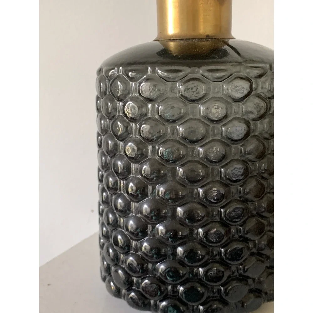 Smoky Gray Textured Glass Vase with‎ Gold Neck Mid Century Modern Decor 9.5